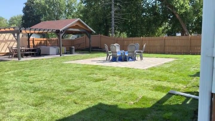New sod around a backyard patio
